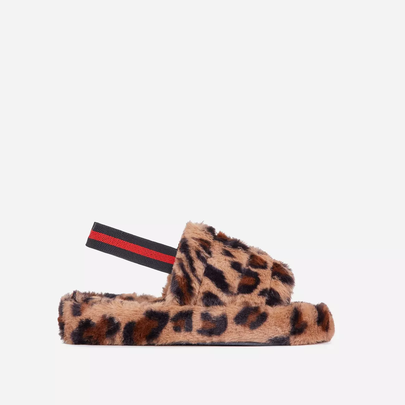 Boo Fluffy Stripe Slipper In Tan Brown Leopard Print Faux Fur